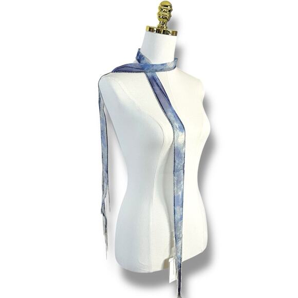 Free People Chan Luu Washed Ashore Fringe Skinny Scarf Denim Blue NWT Bohemian - Picture 7 of 11